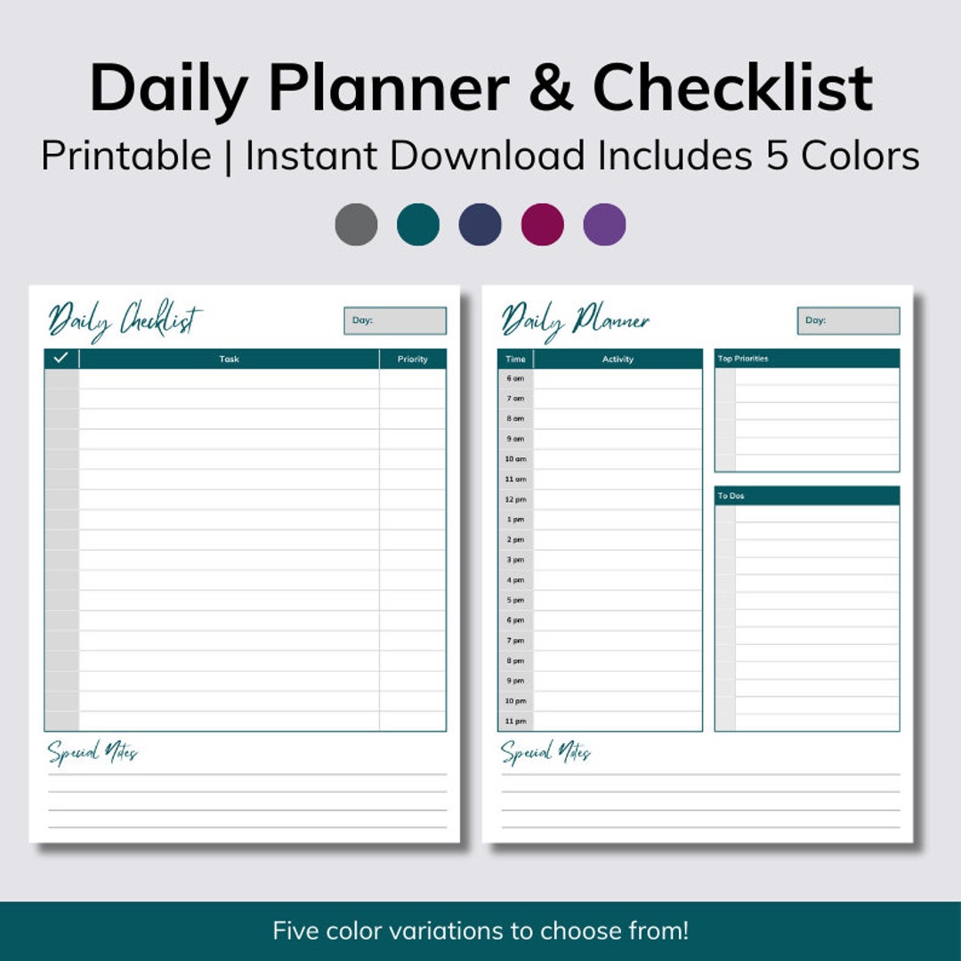 Daily Planner Printable Daily Schedule at a Glance Daily Calendar