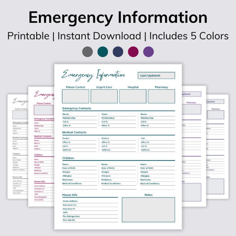 Printable Emergency Information Sheet for Babysitters, Caregivers ...