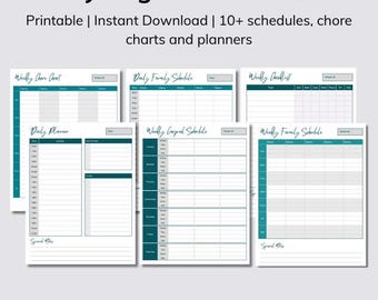 Family Planner Bundle: Chore Chart, Schedules, Checklists (Printable PDF)