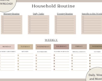 Household Routine and Chore Chart | Weekly, Monthly, Yearly Cleaning Schedule List | Digital Download | Fully Customizable Canva Template