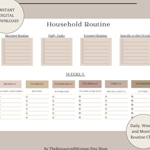 Huishoudelijke routine en takenschema | Lijst met wekelijkse, maandelijkse en jaarlijkse schoonmaakschema's | Digitale download | Volledig aanpasbare canvassjabloon