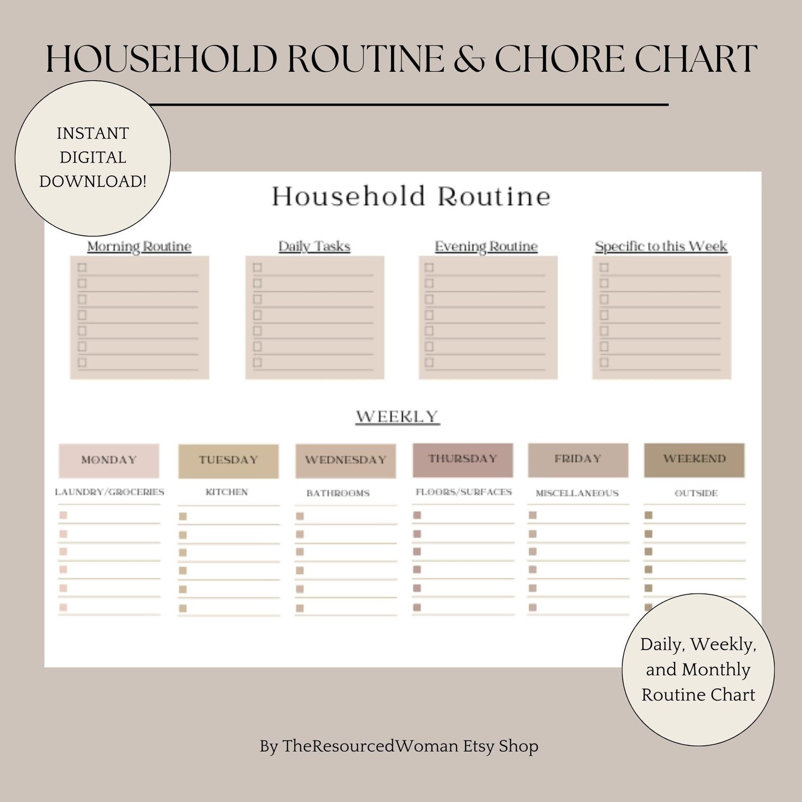 Household Routine and Chore Chart | Weekly, Monthly, Yearly Cleaning ...