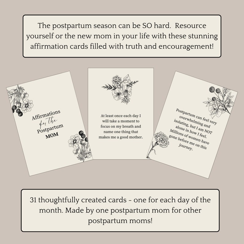 Postpartum Affirmation Cards, Encouragement Cards for Moms, Doula ...