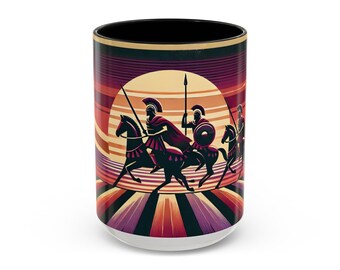 Roman Cavalry Sunset Art Decor Mug, History Mug, Retro Mediterranean Coffee Cup, Vintage Field Horse Riding Tea Mug, Gift for History Buff
