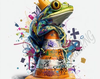 Hip Hop Graffiti Frog King PNG  Art Frog on Traffic Cone
