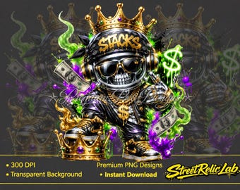 Hip Hop Skull Astronaut PNG, Stacks Crown Rapper Graphic (Digital Download)