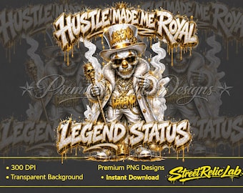 Hustle Made Me Royal Skull png, hiphop graffiti streetwear ontwerp (digitale download)