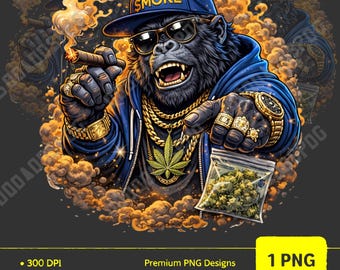 Gangster Gorilla PNG, Streetwear Hip Hop Monkey Graphic, Urban Animal Clipart (Instant Download)