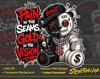 Streetwear Voodoo Bear PNG, Hip Hop Teddy Bear Design, Graffiti Art (Digital Download)