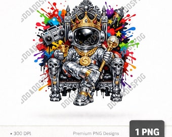 Hip Hop Astronauta Re PNG Graffiti Spazio Trono Design Urban Streetwear Grafica