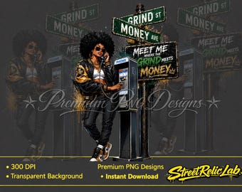 Hip Hop Woman PNG, Afro Pay Phone Clipart, Urban Streetwear Design (Digital Download)