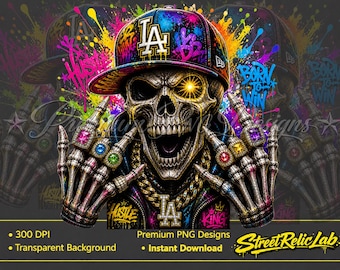 Graffiti Skull PNG, Hip Hop Skeleton Clipart, Streetwear Design (Digital Download)