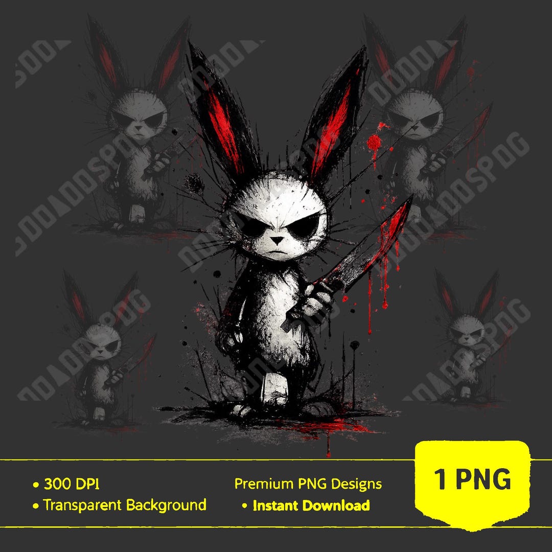 Scary Meat Rabbit Creepy Killer Bunny PNG Dark Gothic Rabbit With Knife - Etsy