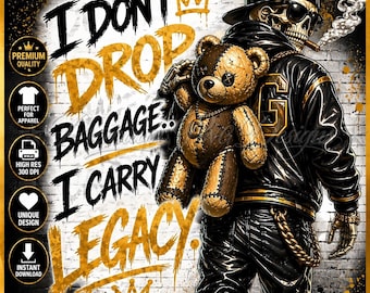 Skeleton Teddy Bear Streetwear PNG, Urban Hip Hop Graphic (Digital Download)