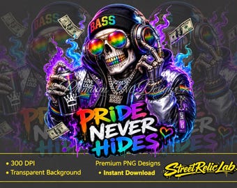 Rainbow Skull Hip Hop PNG, Graffiti Skeleton Pride Design (Digital Download)
