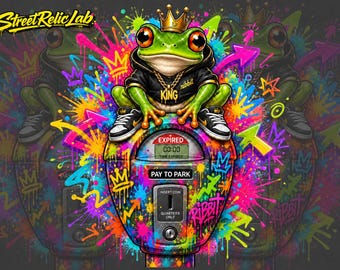 Hiphop Frog King png, graffiti-parkeermeter, streetwear-clipart (digitale download)