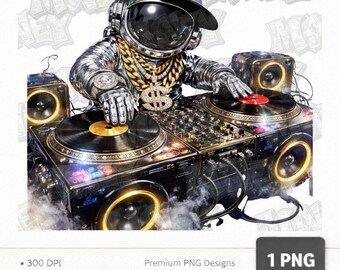 Hip Hop DJ Astronaut PNG Space DJ Turntables Design Music Producer Graphic Digital download