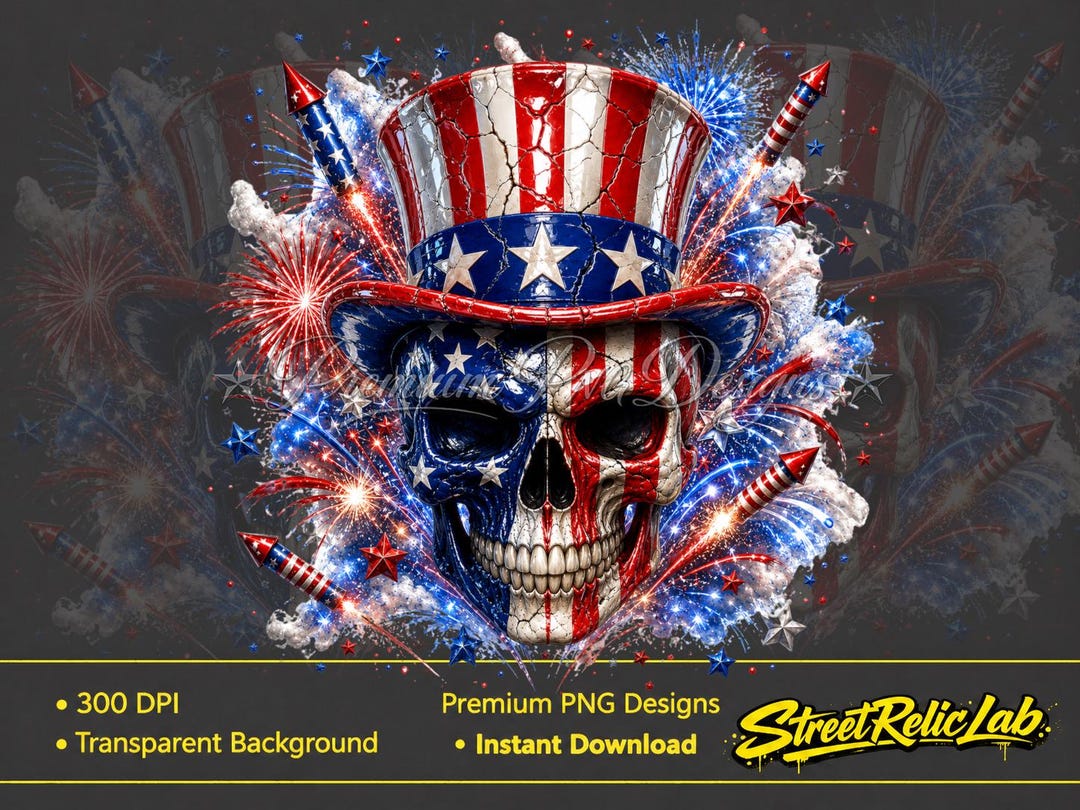 Patriotic Skull PNG, American Flag Top Hat Shirt Design, 4th of July ...