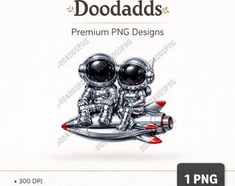Astronaut Couple PNG Clipart: Romantic Space Love Sci Fi Design (Digital Download)