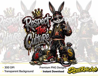 Hip Hop Bunny PNG, Urban Streetwear Rabbit, Graffiti Rap Graphic (Digital Download)