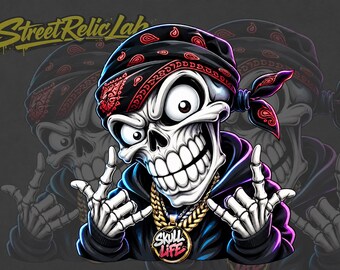 Teschio Hip Hop PNG, Scheletro Bandana Streetwear Clipart (Download Digitale)
