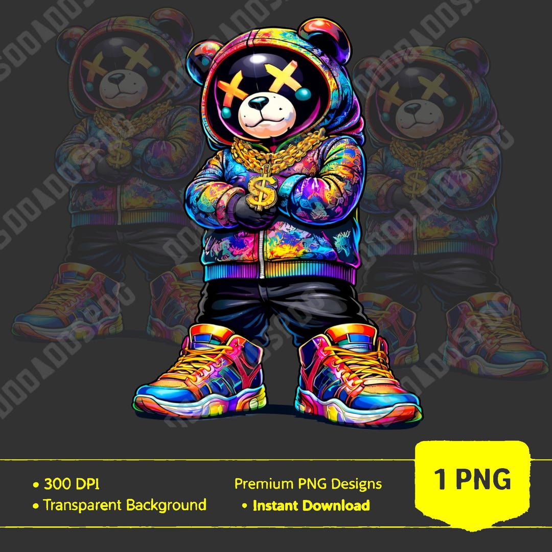 Hip Hop Graffiti Bear PNG Clipart: Urban Streetwear Teddy Bear (digital ...