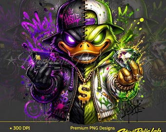 Hip Hop Duck PNG, Streetwear Graffiti Art, Urban Drip Design (Instant Download)