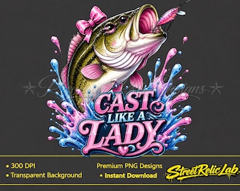 Cast Like A Lady Barsch Angeln PNG, Pink Angler Sublimationsdesign (Digitaler Download)