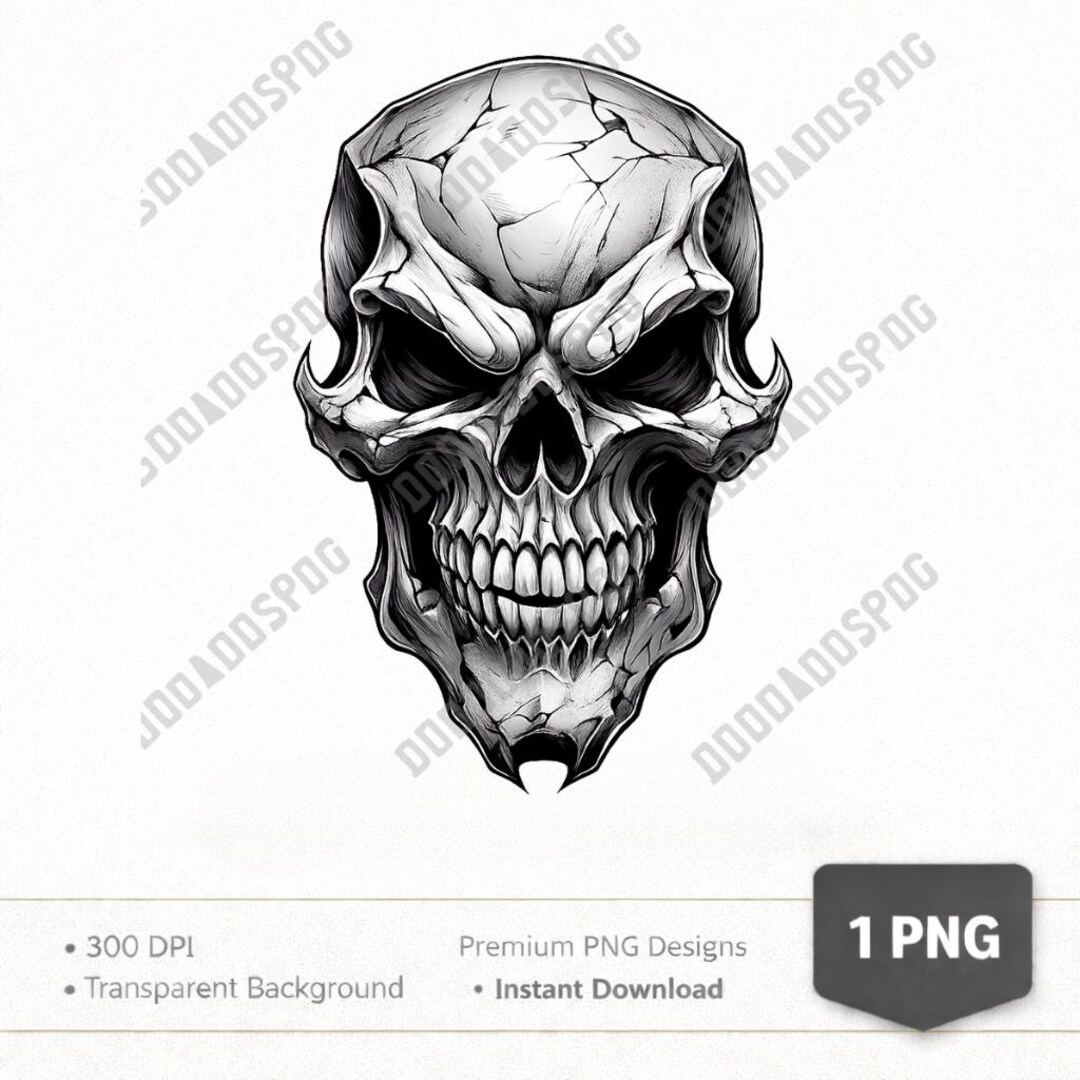 Dark Gothic Skull Clipart, Tattoo Style PNG Graphic (digital Download ...