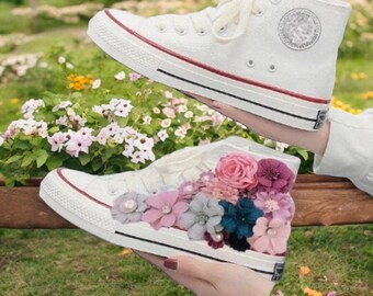 Platform sneakers, Wedge sneakers, Wedding guest sneakers, white sneakers flower emboidery, flat wedding sneakers, woman sneakers