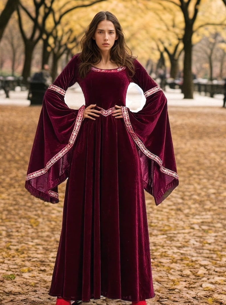 Renaissance Kleid, Burgunder Kleid, Mittelalter Kleid, Regency Kleid, Viktorianisches Kleid, Prärie Kleid, Renaissance Kleid, Cottagecore Kleid Bild 2