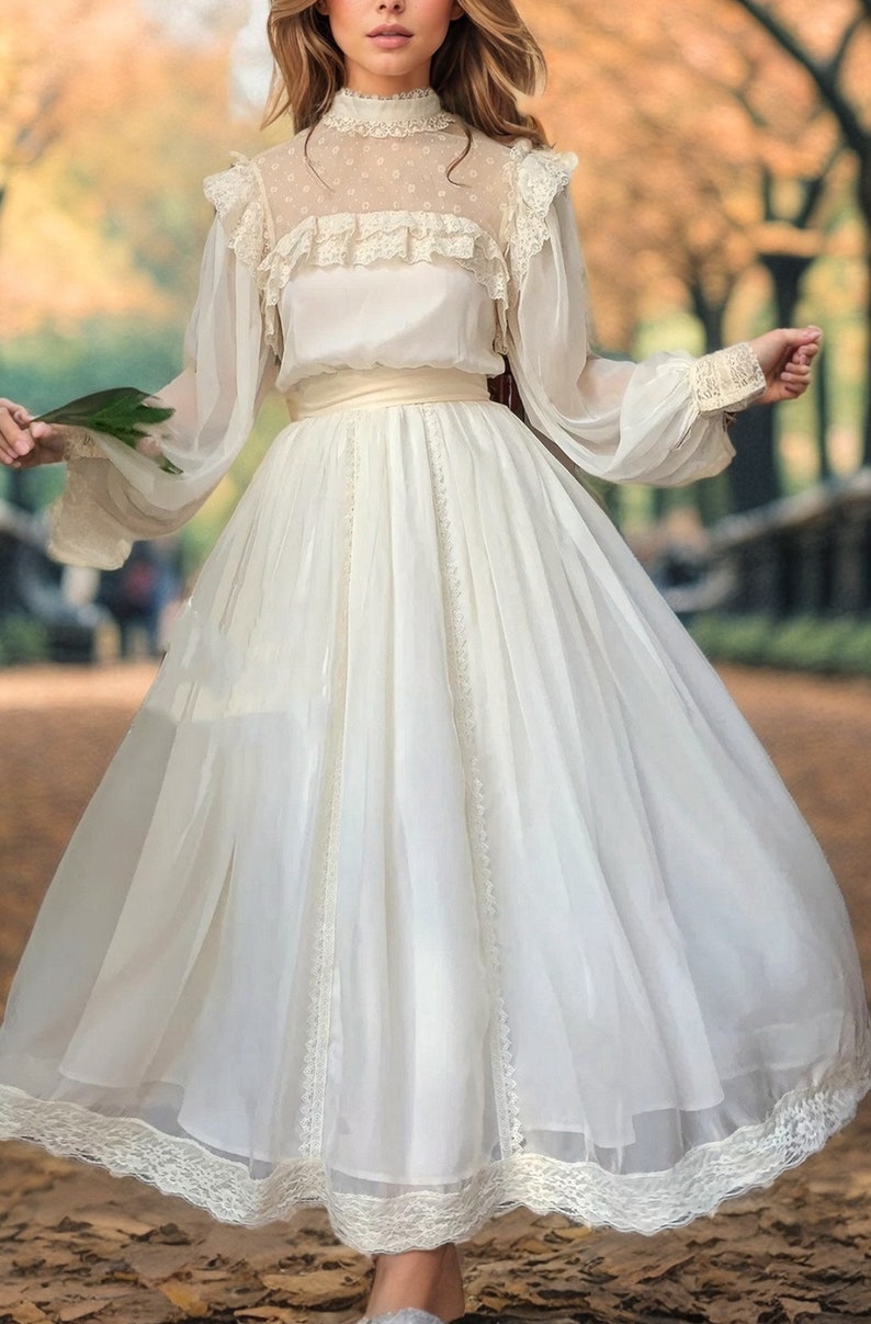 Viktorianisches Ballkleid, Feenballkleid, Boho-Hochzeitskleid, Milchjungfrauenkleid, Hochzeitskleid, Hochzeitskleid, Standesamt-Hochzeitskleid Bild 4