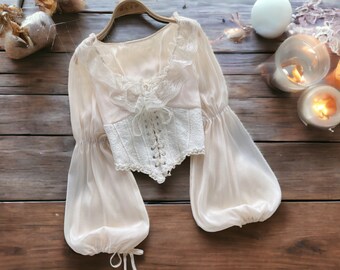 Renaissance Bluse,Korsett Bluse, Cottagecore Top, Cottagecore Bluse, Victorian Bluse, Edwardian Bluse, Mittelalter Bluse