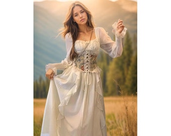 Robe de laitière, robe de fée, robe corset, robe Cottagecore, robe Prairie, robe Renaissance, robe de fée, robe d’invité de mariage, robe Français