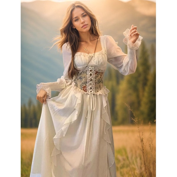 Milkmaid dress,Fairy dress,Corset dress, Cottagecore dress, Prairie dress, Renaissance dress, Fairy dress, Wedding Guest Dress, French dress
