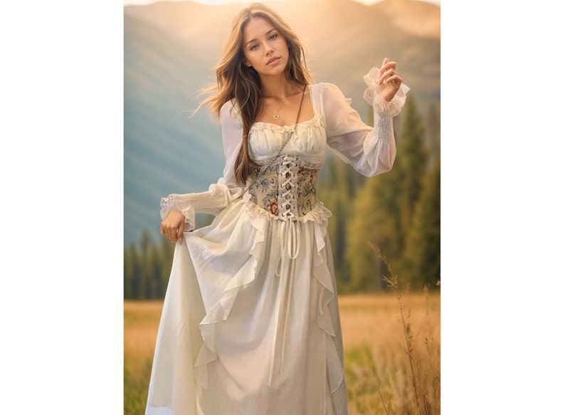 Robe de laitière, robe de fée, robe corset, robe Cottagecore, robe Prairie, robe Renaissance, robe de fée, robe dinvité de mariage, robe Français image 1