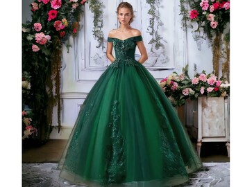 Fairy Prom dress, Green prom dress, fairycore dress, corset wedding dress, elven dress, prom dress ball gown, fairy ball gown