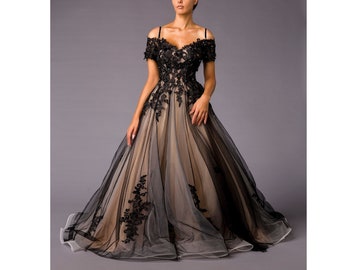 Dark Fairy Prom dress, gothic wedding, Ball gown, gothic prom dress, black wedding dress, corset ball gown, prom dress fairy