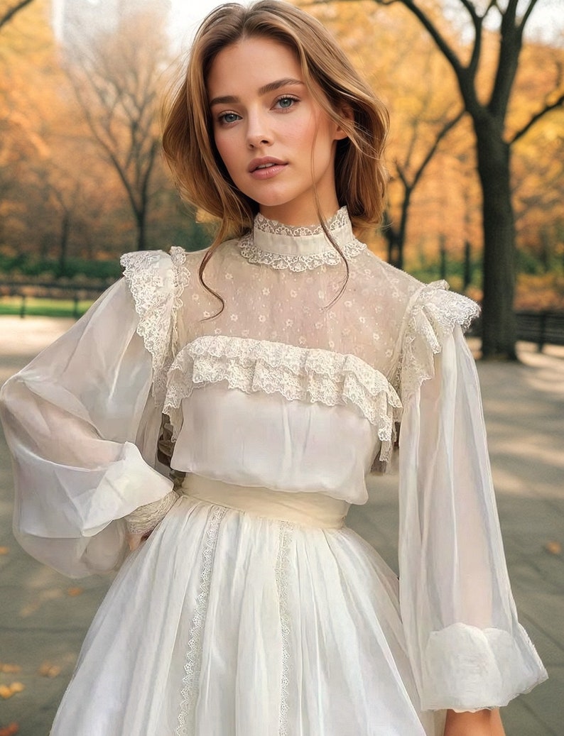 Viktorianisches Ballkleid, Feenballkleid, Boho-Hochzeitskleid, Milchjungfrauenkleid, Hochzeitskleid, Hochzeitskleid, Standesamt-Hochzeitskleid Bild 3