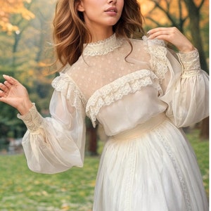 Viktorianisches Ballkleid, Feenballkleid, Boho-Hochzeitskleid, Milchjungfrauenkleid, Hochzeitskleid, Hochzeitskleid, Standesamt-Hochzeitskleid Bild 7