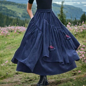 Baumwoll Maxi Rock, Mittelalter Rock, Renaissance Rock, Cottagecore Rock, blauer Rock, Retro Rock, romantischer Rock navy