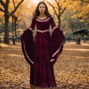 Renaissance Kleid, Burgunder Kleid, Mittelalter Kleid, Regency Kleid, Viktorianisches Kleid, Prärie Kleid, Renaissance Kleid, Cottagecore Kleid Bild 3