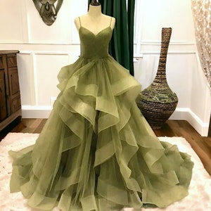 Prom tulle dress,Green Prom dress, alternative wedding dress,corset ball gown,green wedding dress,quinceanera dress, graduation dress