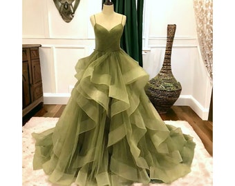 Prom tulle dress,Green Prom dress, alternative wedding dress,corset ball gown,green wedding dress,quinceanera dress, graduation dress