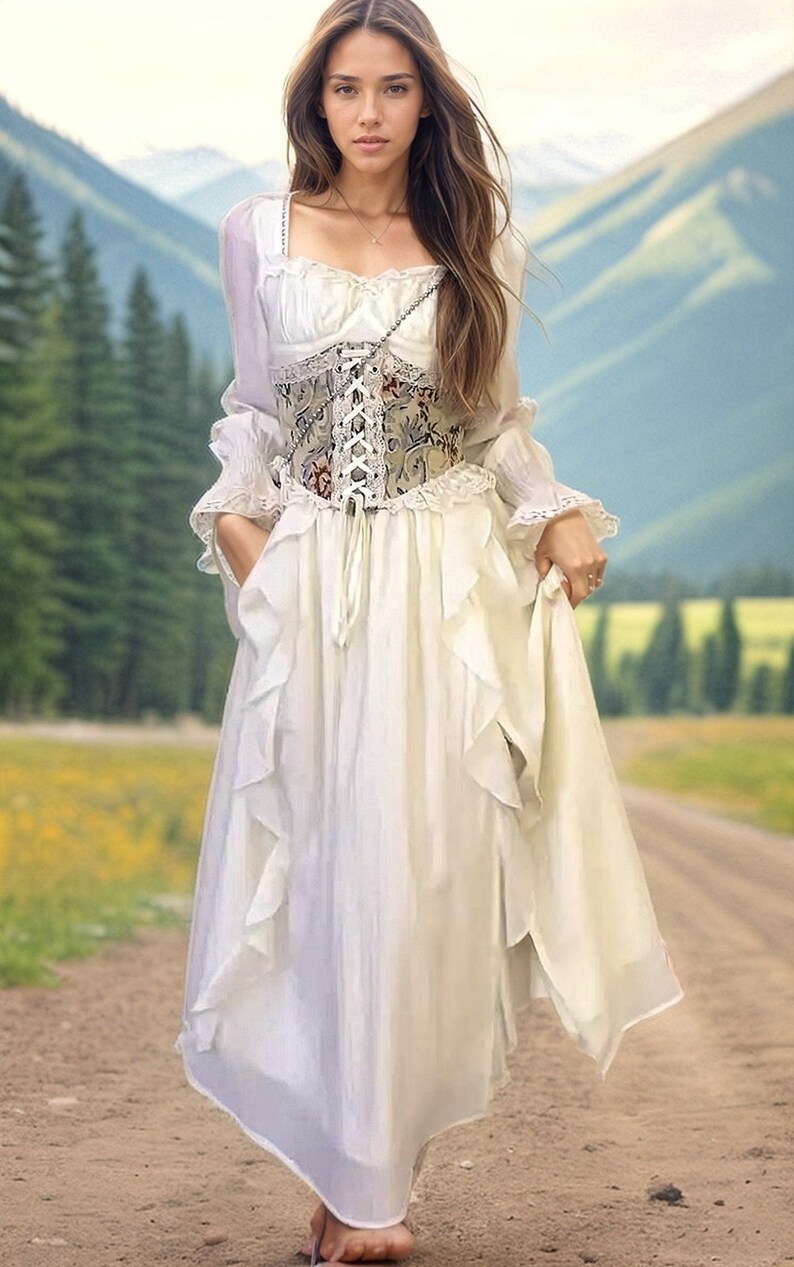 Robe de laitière, robe de fée, robe corset, robe Cottagecore, robe Prairie, robe Renaissance, robe de fée, robe dinvité de mariage, robe Français image 2