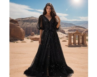 black wedding dress, gothic prom dress, tulle dress, gothic wedding dress,black ball gown,plus size ball gown,masquerade ball gown