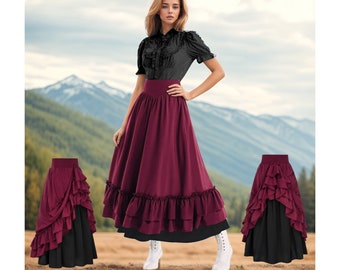 Pull-up Medieval Maxi Skirt, renaissance skirt, edwardian skirt, cottagecore skirt, flairy skirt, steampunk skirt,victorian skirt,