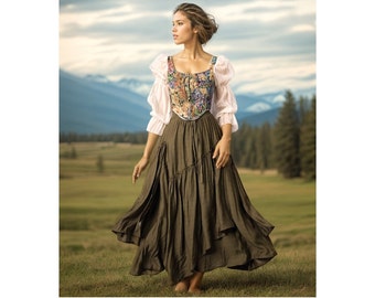 Costume de faire Renaissance, tenue, costume médiéval, robe renaissance, robe prairie, robe Ren Faire, robe de laitière, corset Renaissance