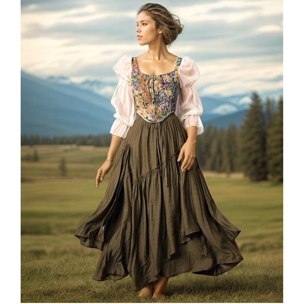Costume de faire Renaissance, tenue, costume médiéval, robe renaissance, robe prairie, robe Ren Faire, robe de laitière, corset Renaissance