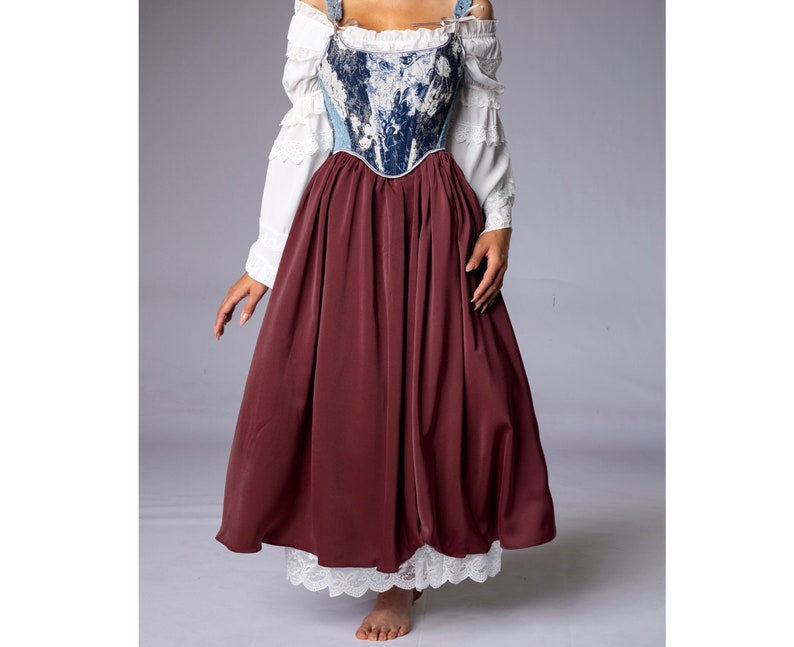 Pull-up middeleeuwse maxi rok, renaissance rok, Edwardiaanse rok, cottagecore rok, flairy rok, steampunk rok, Victoriaanse rok, afbeelding 9